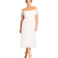 City Chic Vine Detail Off-Shoulder White lace Dress plus size XS 14 NEW!!