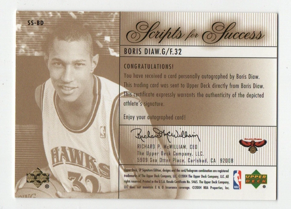 2003-04 SP подпись издание сценарии для успеха Борис Диау авто /250 #SS-BD - Изображение 2 из 2