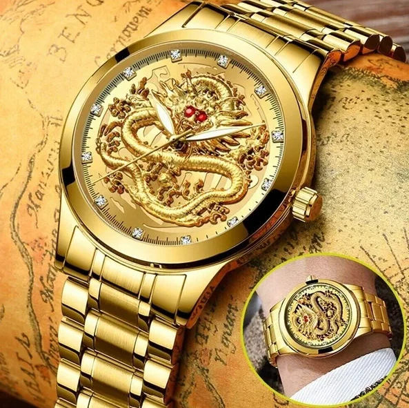 Men’s Gold Diamond Quartz Watch Waterproof Classic Stainless Steel Business Gift - Image 4 of 4