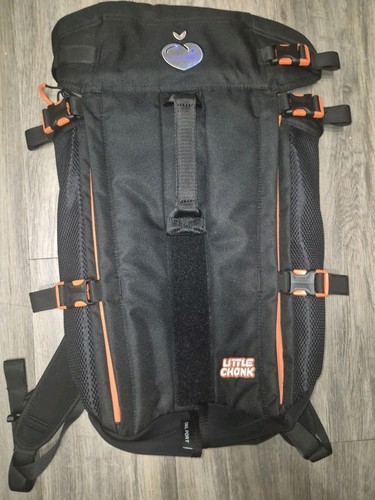 Little Chonk Dog Carrier Backpack Roll Top Black Orange Adjustable Pet Pack