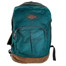 Vintage Y2K Nike Leather Suede Bottom Retro Green Backpack Bag Center Swoosh 90s