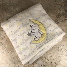 BABY STARTERS SOFT GRAY YELLOW BLESS THIS BABY MOON BEAR BABY BLANKET
