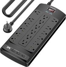 18 Outlets Surge Protector Power Strip - 15 Feet Flat Plug Heavy Duty Extension