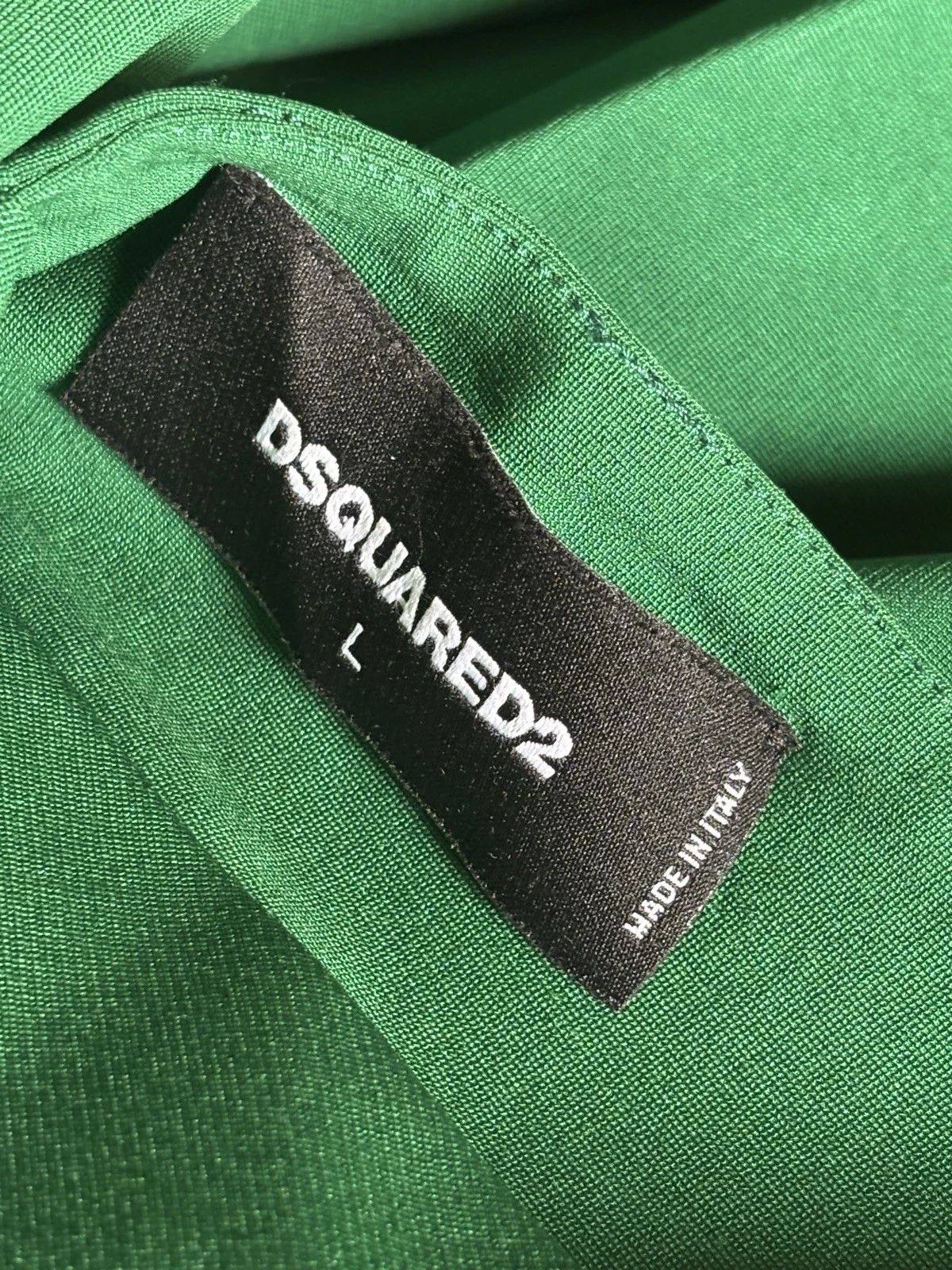 Abito nuovo senza etichette DSQUARED2 VERDE FIOCCO ACCENTO SCHIENA APERTA taglia L