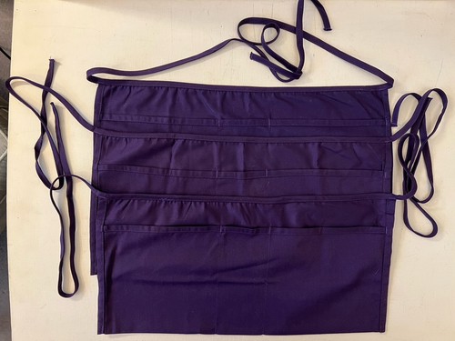 Lot of 3 Purple Pocket Waist Aprons Yard/Garage Sale Server Restaurant 19x9”