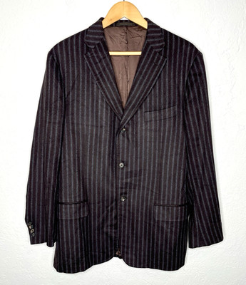 Isaia Argento Wool Cashgora Blazer Jacket 44 L EU 54 Brown Stripe Maxim G Italy