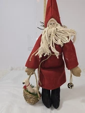 Vintage Stuffed Primitive Saint Nicholas With Christmas Goose In Basket