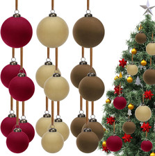 36 Velvet Christmas Ornaments Set, Flocked Balls with Ribbons for Holiday Decor