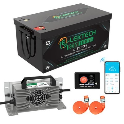 36V 100Ah LiFePO4 Lithium Battery + 15A Charger For Golf Cart RV Marine Off-grid
