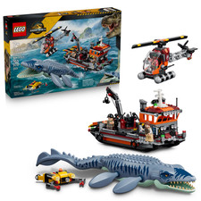 LEGO Jurassic World Mosasaurus Dinosaur Boat Attack - Building Toy for Boys  Gi