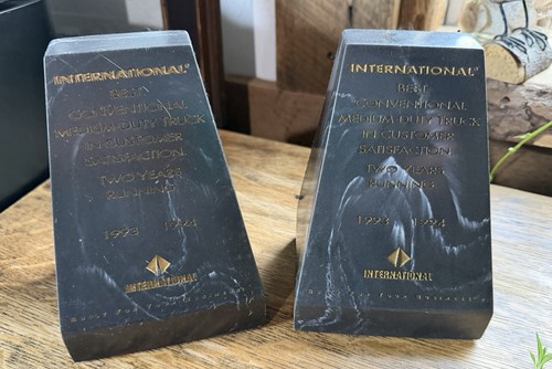 VTG International Harvester truck award Constructed From Black Marble Book Ends