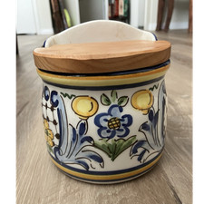 yaya imports Mediterranean Style Ceramic Canister Wooden Swing Lid Floral