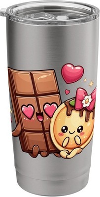 Choco And Pancake Couples Love Matching Chocolate Day 20 oz, Brushed Steel 