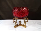 Fenton Ruby Red Glass Candle Bowl or Rose Bowl w/ Metal Stand