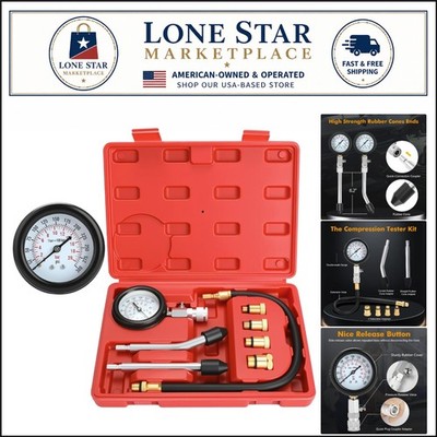 HW0130 8-Piece Engine Compression Tester Kit - Accurate Petrol Gauge Tool