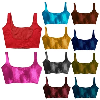 WAY2LIKE Women's Dupion Silk Blouse Stitched Sleeveless Handmade Top Lehenga Sari Blouse