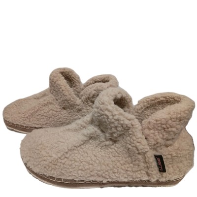 Sz 10 LLBean Cozy Slipper Booties Pile Fleece Womens Natural, Beige
