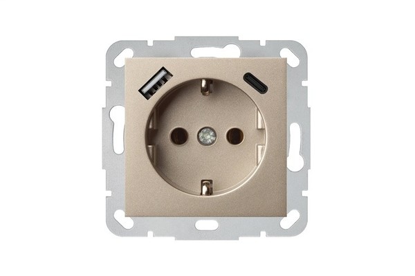 Liregus Epsilon Unterputz-Steckdose Mit USB A/C 1Fach 16A 250V Champagner-image