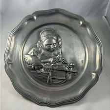 Vtg Pewter Woman Sewing Johannes Vermeer's Painting The Lacemaker Wall Plate