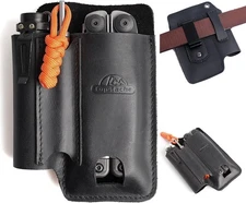 Leather Multitool Sheath with Belt Clip EDC Organizer Black