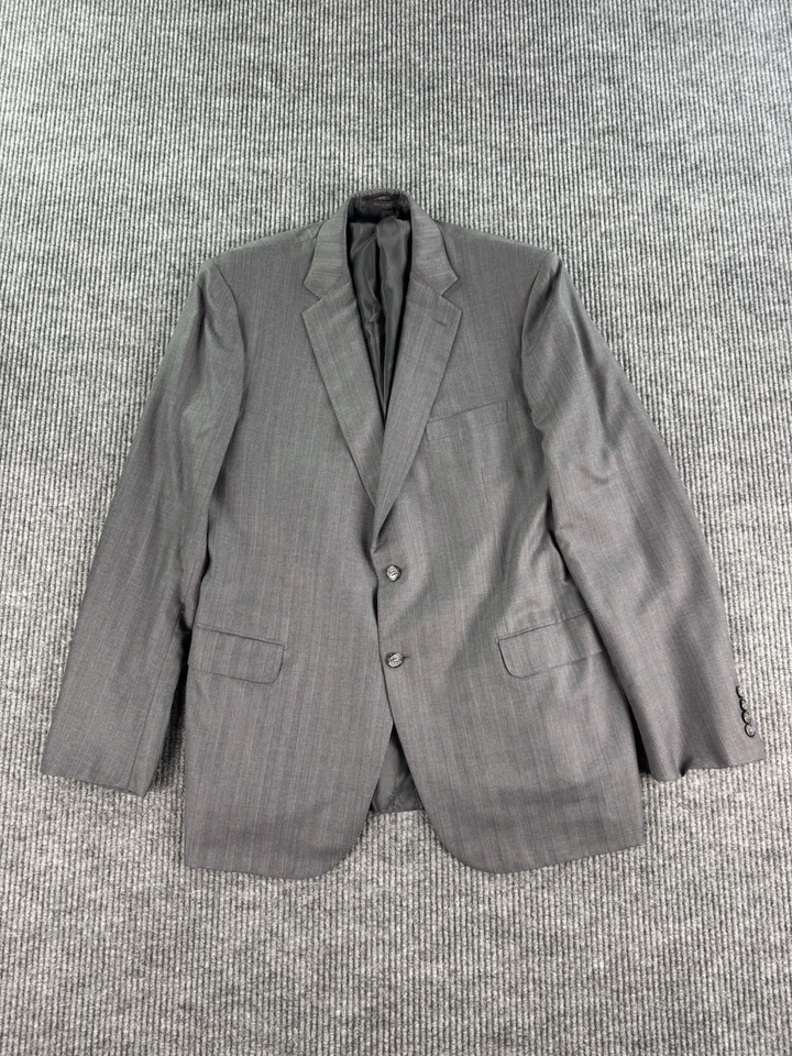 Brioni 46 L Gray Shadow Stripe Herringbone Wool Suit 2 Piece Italy Pants 38x31 - Image 2 of 4