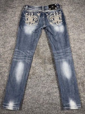 Miss Me Women s Skinny Hailey Fleur de Lis Embellished Pocket Embroidery Size 28
