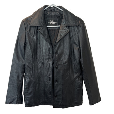 Maxima Wilsons Leather Jacket Black Button Up Coat Moto Biker Womens Medium