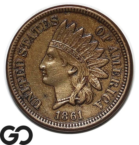 1861 Indian Head Cent Penny, Choice AU++