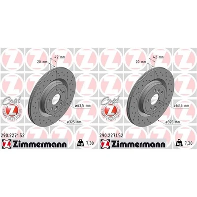 2x ZIMMERMANN Disques de Frein 325mm Perforé Arrière Convient pour Jaguar F-Pace - Photo 1/2