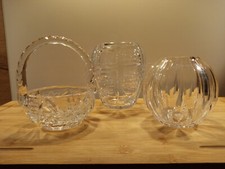 1960 Kristall Bleikristall 3 Teile SET Glas-Korb Diamantschliff +  2 Vasen TOP !