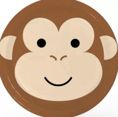 Animal Faces Monkey 9 Inch Paper Plates 8 Pack Safari Jungle Party Supplies