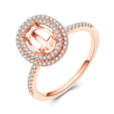 Double Halo Diamond Oval 7x5mm Semi Mount Fine Wedding Ring