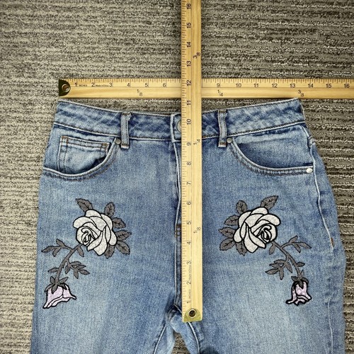 Pacsun Size 25 Girls Jeans Floral Flowers Mom Jean Straight Mid Rise Blue Denim - Picture 3 of 9