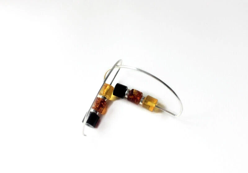 Pendientes Abiertos de plata 925 y ámbar del báltico multicolor - Imagen 2 de 4