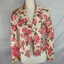 L’agence 100% Genuine Leather Floral Biker Jacket In Dawn Rosewood Xs Nwt