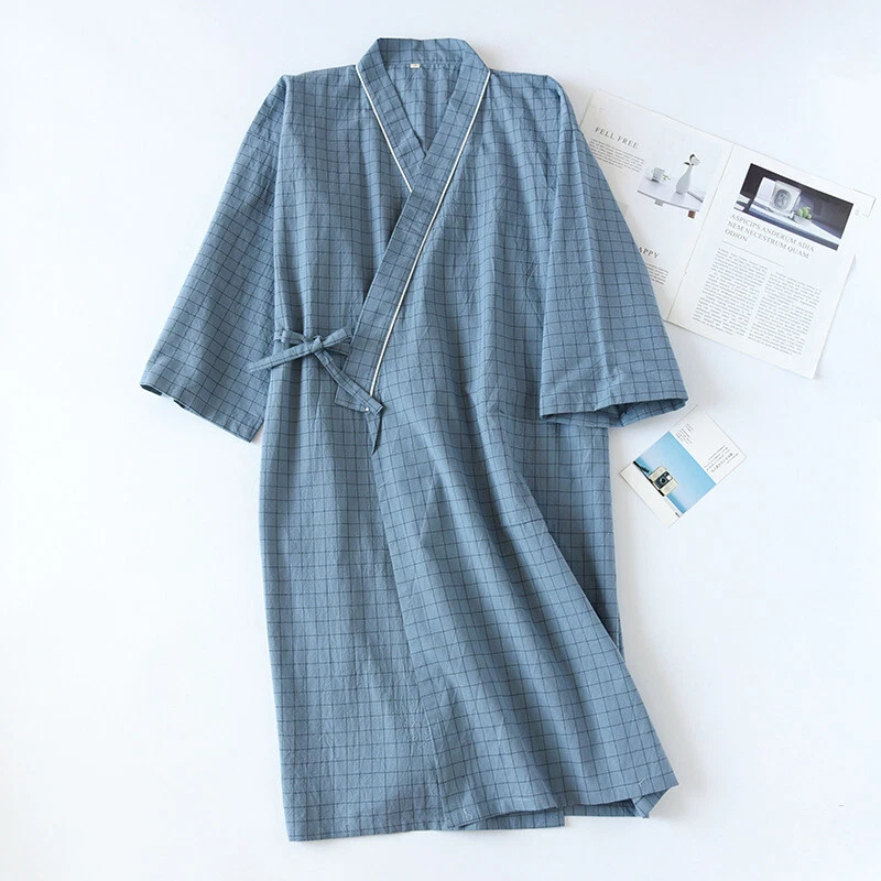 Robe De Chambre Kimono Japonais Homme - Peignoir Satin 3/4 Manche Pyjama Long Cardigan