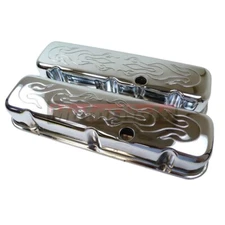 Big Block Chevy Short Chrome Flames Valve Covers 396 427 454 502 BBC 65-95 Fire