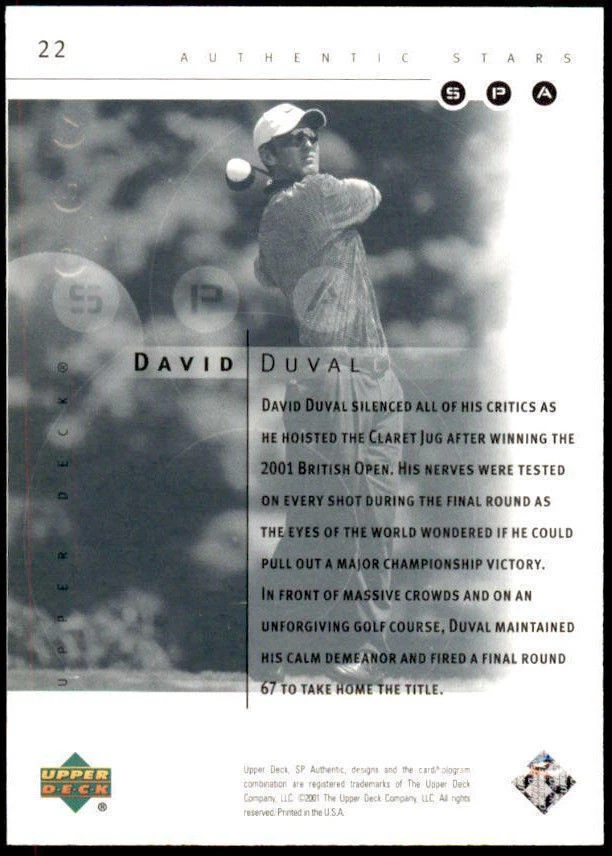 2001 SP Authentic Preview #22 David Duval STAR Sample (ref 6061) - Image 2 of 2