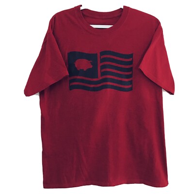 Mens Est L/XL Novelty T Shirt Great American Bacon Race Red Flag