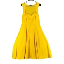 Boohoo Night Women’s US 12 Yellow Square Neck Fit & Flare Dress Cocktail Sexy