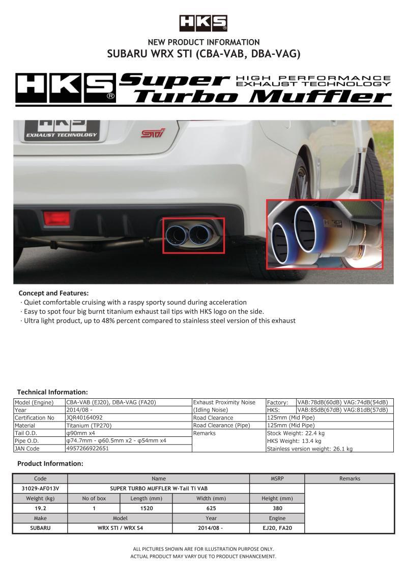 HKS Super Turbo Muffler W-Tail（CBA-GVB） HKS Super Turbo Dual Stainless Steel Tip Catback Exhaust
