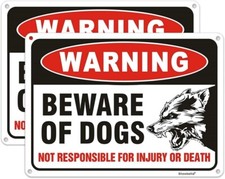 2 Pack Beware of Dog Sign Metal Aluminum Dog Warning Signs Reflective UV Prot  