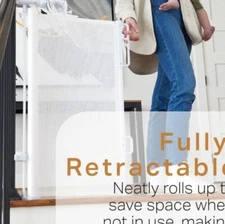 Cumbor Retractable Baby Gates for Stairs, Dog Gate for The House, White Mesh