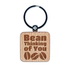 Coffee Bean Been Thinking Of You Cute Pun Engraved Wood Square Keychain