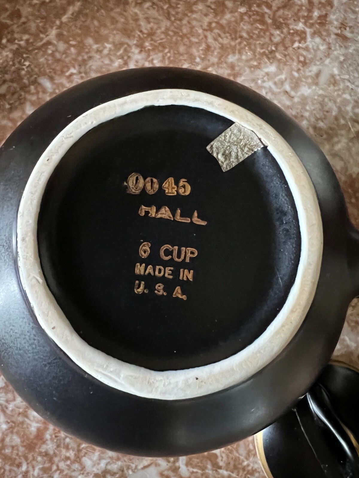 HALL French Teapot Matte Black with Gold Rose Decal, 6 Cup 0045 U.S.A