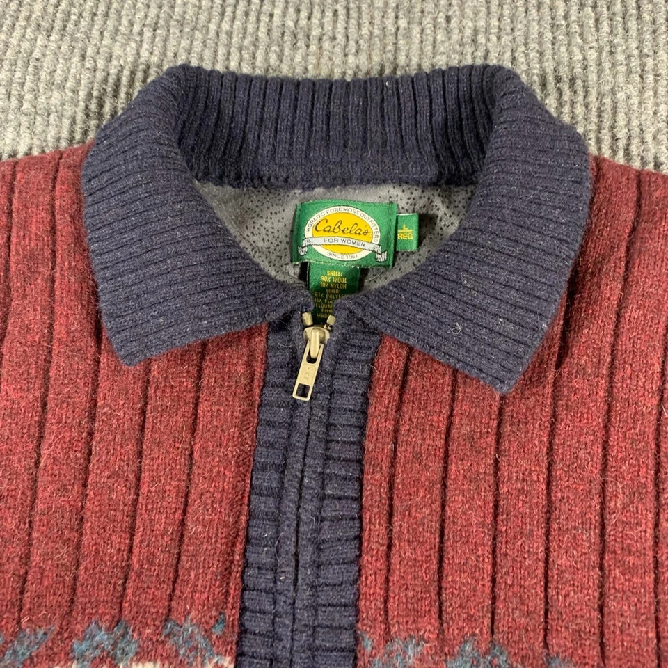 Suéter Cabelas Para Mujer Grande Rojo Cremallera Completa Tapón de Viento Forrado Mezcla de Lana EE. UU. Foto 2 de 4