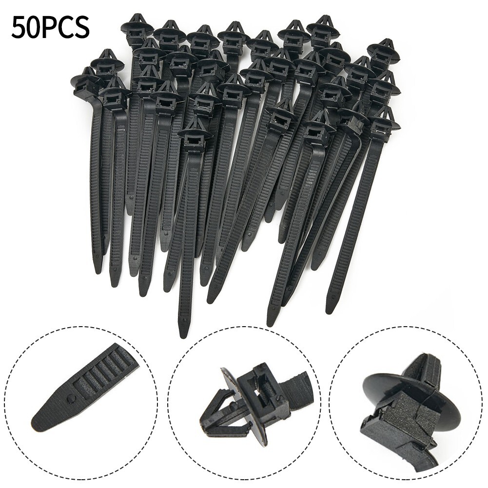 50pcs Nylon Cable Tie Clips Car Kit for Secure Fastening and Organization Brand New