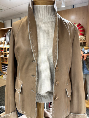 Womens  Mabrun Taupe Leather Jacket Size IT 44 (M) Made in Italy, Tobacco color