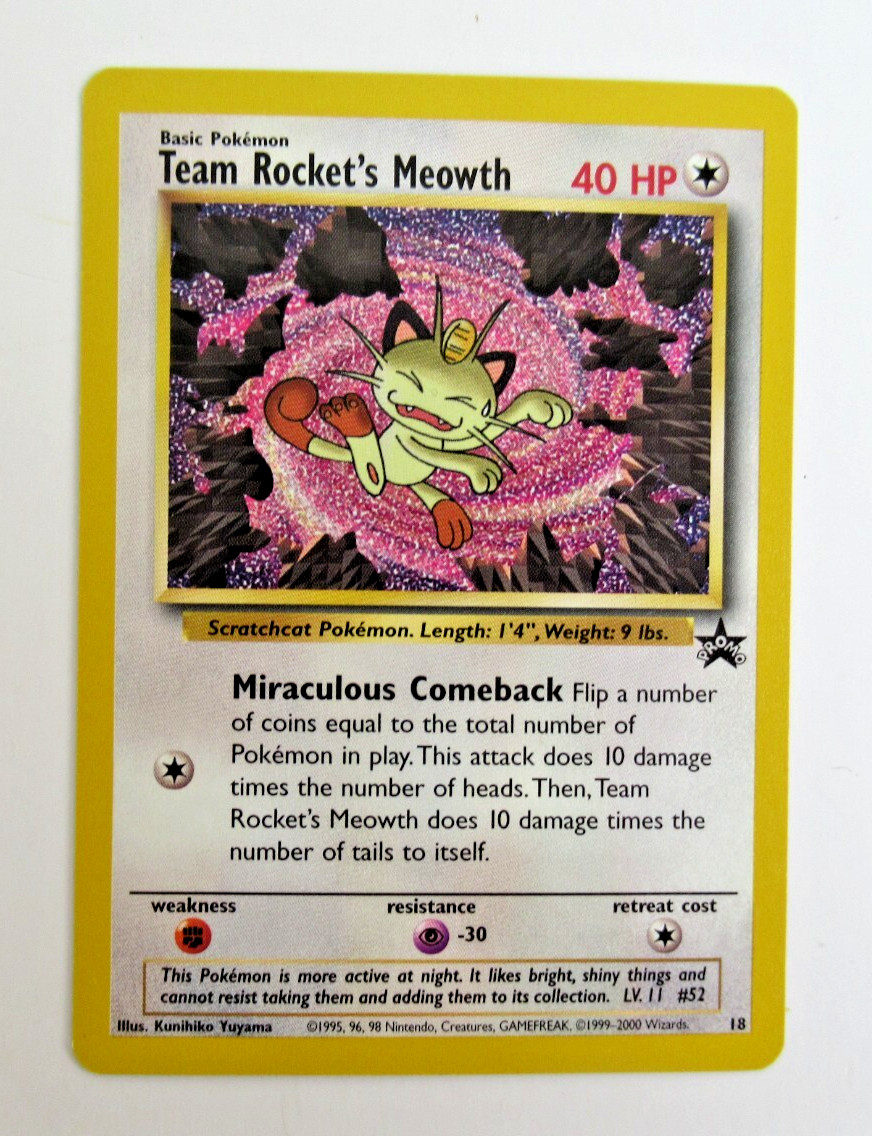 Team Rocket's Meowth # 18 Black Star PROMO WOTC Rare NEAR MINT Pokemon Card