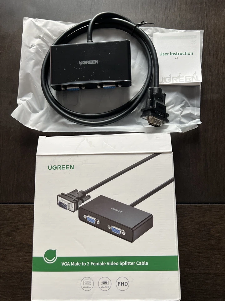 UGREEN VGA Male To 2 Female Video Slitter Cable 3 Ft Black 60Hz - Image 2 of 4